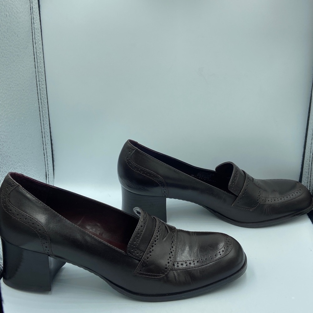Etienne Aigner Brown Leather Dress Shoes Size 9M Slip-On Heels E-Greeley Brazil - Picture 2 of 14